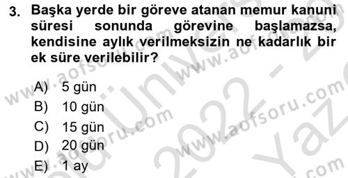 Kamu Personel Hukuku Dersi 2022 - 2023 Yılı Yaz Okulu Sınav Soruları 3. Soru