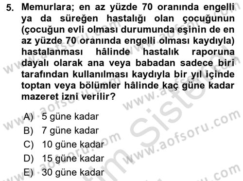 Kamu Personel Hukuku Dersi 2022 - 2023 Yılı Yaz Okulu Sınav Soruları 5. Soru