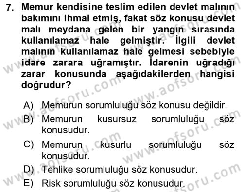 Kamu Personel Hukuku Dersi 2022 - 2023 Yılı Yaz Okulu Sınav Soruları 7. Soru