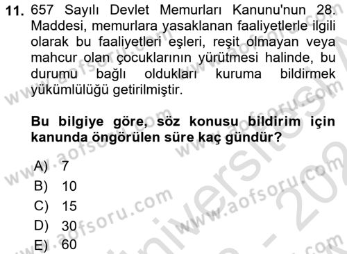 Kamu Personel Hukuku Dersi Ara Sınavı Deneme Sınav Soruları 11. Soru