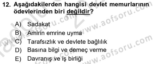 Kamu Personel Hukuku Dersi Ara Sınavı Deneme Sınav Soruları 12. Soru
