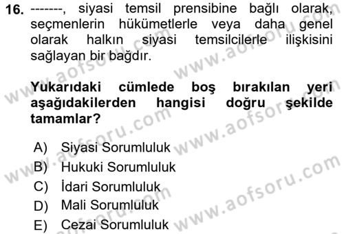 Kamu Personel Hukuku Dersi Ara Sınavı Deneme Sınav Soruları 16. Soru