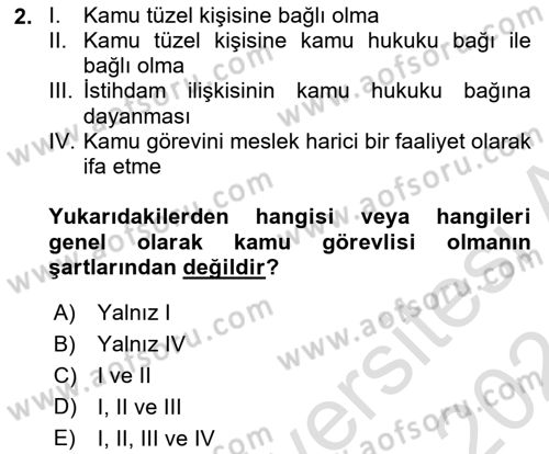 Kamu Personel Hukuku Dersi 2023 - 2024 Yılı (Vize) Ara Sınav Soruları 2. Soru