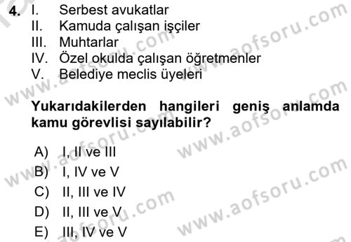 Kamu Personel Hukuku Dersi Ara Sınavı Deneme Sınav Soruları 4. Soru
