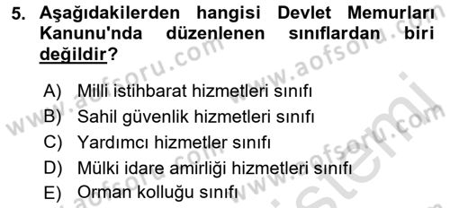 Kamu Personel Hukuku Dersi Ara Sınavı Deneme Sınav Soruları 5. Soru