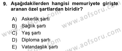 Kamu Personel Hukuku Dersi Ara Sınavı Deneme Sınav Soruları 9. Soru