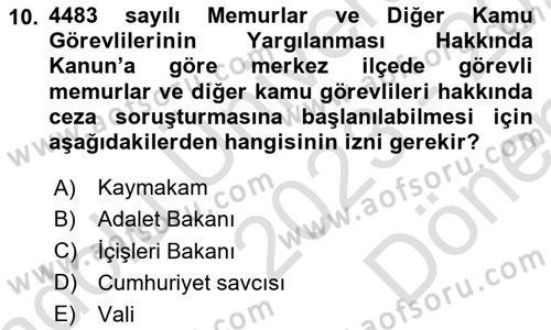 Kamu Personel Hukuku Dersi 2023 - 2024 Yılı (Final) Dönem Sonu Sınav Soruları 10. Soru