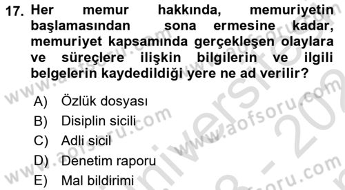 Kamu Personel Hukuku Dersi 2023 - 2024 Yılı (Final) Dönem Sonu Sınav Soruları 17. Soru