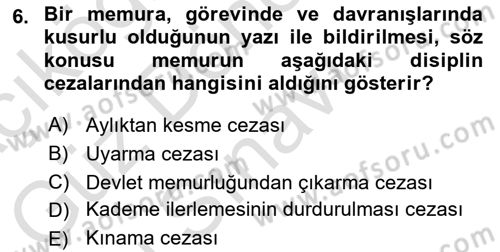 Kamu Personel Hukuku Dersi 2023 - 2024 Yılı (Final) Dönem Sonu Sınav Soruları 6. Soru