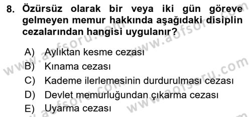 Kamu Personel Hukuku Dersi 2023 - 2024 Yılı (Final) Dönem Sonu Sınav Soruları 8. Soru