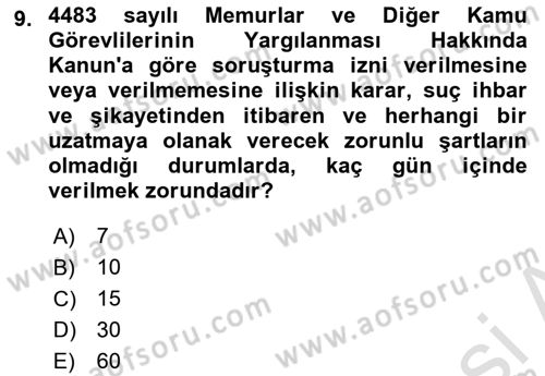 Kamu Personel Hukuku Dersi 2023 - 2024 Yılı (Final) Dönem Sonu Sınav Soruları 9. Soru