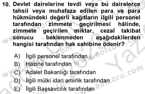 Kamu Personel Hukuku Dersi 2023 - 2024 Yılı Yaz Okulu Sınav Soruları 10. Soru
