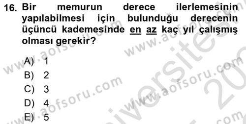 Kamu Personel Hukuku Dersi 2023 - 2024 Yılı Yaz Okulu Sınav Soruları 16. Soru