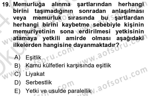 Kamu Personel Hukuku Dersi 2023 - 2024 Yılı Yaz Okulu Sınav Soruları 19. Soru