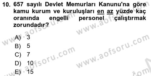 Kamu Personel Hukuku Dersi Ara Sınavı Deneme Sınav Soruları 10. Soru