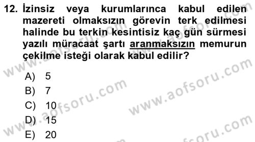 Kamu Personel Hukuku Dersi Ara Sınavı Deneme Sınav Soruları 12. Soru