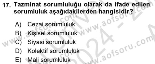 Kamu Personel Hukuku Dersi Ara Sınavı Deneme Sınav Soruları 17. Soru