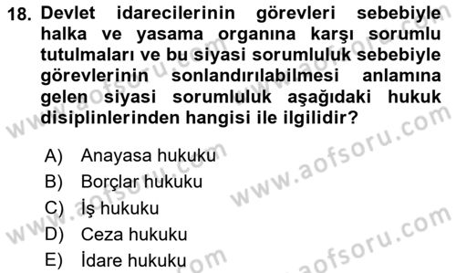 Kamu Personel Hukuku Dersi 2024 - 2025 Yılı (Vize) Ara Sınav Soruları 18. Soru