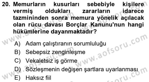 Kamu Personel Hukuku Dersi Ara Sınavı Deneme Sınav Soruları 20. Soru