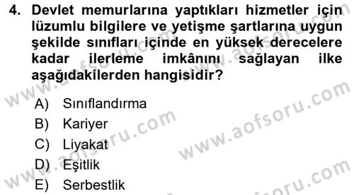 Kamu Personel Hukuku Dersi 2024 - 2025 Yılı (Vize) Ara Sınav Soruları 4. Soru