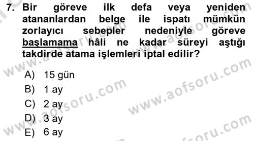 Kamu Personel Hukuku Dersi 2024 - 2025 Yılı (Vize) Ara Sınav Soruları 7. Soru