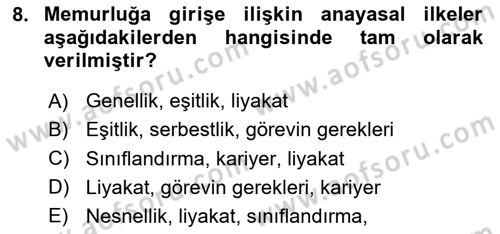 Kamu Personel Hukuku Dersi Ara Sınavı Deneme Sınav Soruları 8. Soru
