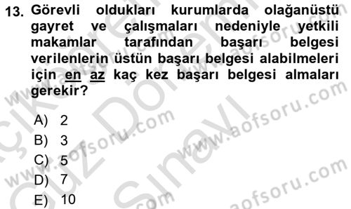 Kamu Personel Hukuku Dersi 2024 - 2025 Yılı (Final) Dönem Sonu Sınav Soruları 13. Soru