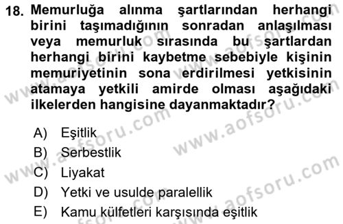 Kamu Personel Hukuku Dersi 2024 - 2025 Yılı (Final) Dönem Sonu Sınav Soruları 18. Soru