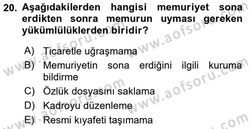 Kamu Personel Hukuku Dersi 2024 - 2025 Yılı (Final) Dönem Sonu Sınav Soruları 20. Soru