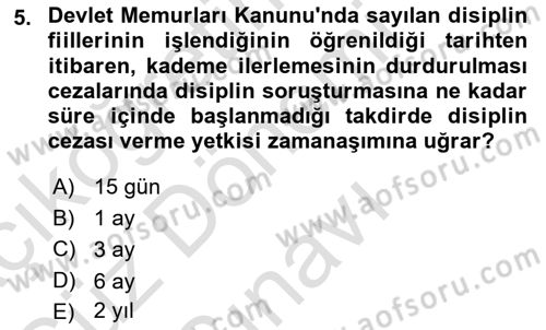 Kamu Personel Hukuku Dersi 2024 - 2025 Yılı (Final) Dönem Sonu Sınav Soruları 5. Soru