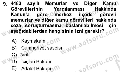 Kamu Personel Hukuku Dersi 2024 - 2025 Yılı (Final) Dönem Sonu Sınav Soruları 9. Soru