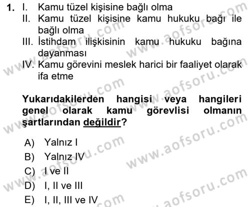 Kamu Personel Hukuku Dersi 2024 - 2025 Yılı Yaz Okulu Sınav Soruları 1. Soru