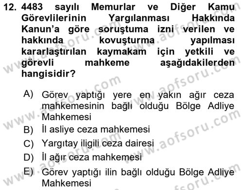 Kamu Personel Hukuku Dersi 2024 - 2025 Yılı Yaz Okulu Sınav Soruları 12. Soru