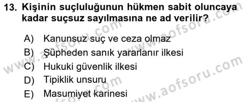 Kamu Personel Hukuku Dersi 2024 - 2025 Yılı Yaz Okulu Sınav Soruları 13. Soru