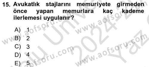 Kamu Personel Hukuku Dersi 2024 - 2025 Yılı Yaz Okulu Sınav Soruları 15. Soru