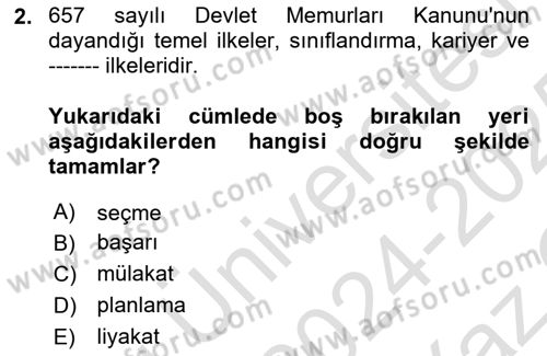 Kamu Personel Hukuku Dersi 2024 - 2025 Yılı Yaz Okulu Sınav Soruları 2. Soru