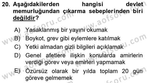 Kamu Personel Hukuku Dersi 2024 - 2025 Yılı Yaz Okulu Sınav Soruları 20. Soru