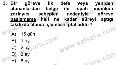 Kamu Personel Hukuku Dersi 2024 - 2025 Yılı Yaz Okulu Sınav Soruları 3. Soru