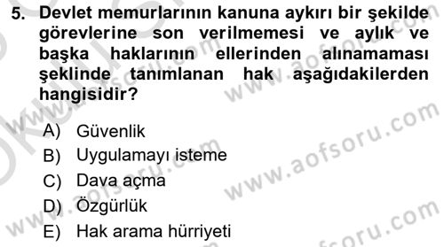 Kamu Personel Hukuku Dersi 2024 - 2025 Yılı Yaz Okulu Sınav Soruları 5. Soru