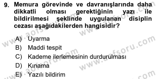 Kamu Personel Hukuku Dersi 2024 - 2025 Yılı Yaz Okulu Sınav Soruları 9. Soru