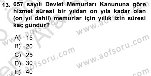 Kamu Personel Hukuku Dersi 2025 - 2026 Yılı (Vize) Ara Sınav Soruları 13. Soru