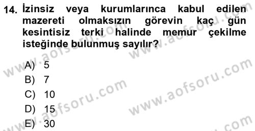 Kamu Personel Hukuku Dersi 2025 - 2026 Yılı (Vize) Ara Sınav Soruları 14. Soru