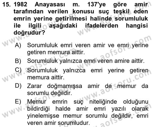 Kamu Personel Hukuku Dersi 2025 - 2026 Yılı (Vize) Ara Sınav Soruları 15. Soru