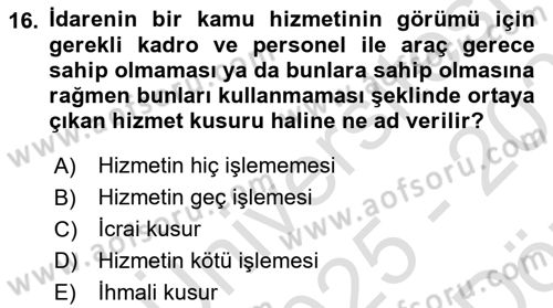 Kamu Personel Hukuku Dersi 2025 - 2026 Yılı (Vize) Ara Sınav Soruları 16. Soru