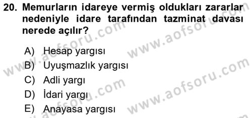 Kamu Personel Hukuku Dersi 2025 - 2026 Yılı (Vize) Ara Sınav Soruları 20. Soru