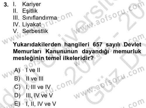 Kamu Personel Hukuku Dersi 2025 - 2026 Yılı (Vize) Ara Sınav Soruları 3. Soru