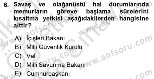 Kamu Personel Hukuku Dersi 2025 - 2026 Yılı (Vize) Ara Sınav Soruları 6. Soru
