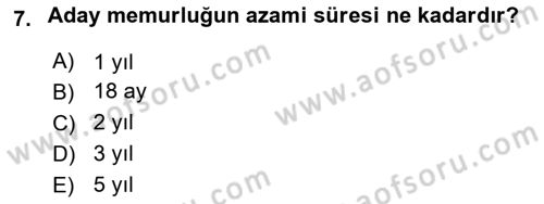 Kamu Personel Hukuku Dersi 2025 - 2026 Yılı (Vize) Ara Sınav Soruları 7. Soru