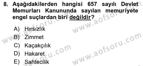 Kamu Personel Hukuku Dersi 2025 - 2026 Yılı (Vize) Ara Sınav Soruları 8. Soru