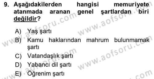 Kamu Personel Hukuku Dersi 2025 - 2026 Yılı (Vize) Ara Sınav Soruları 9. Soru
